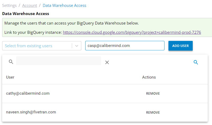 Input the email address of the non CaliberMind user and click on the Add User button